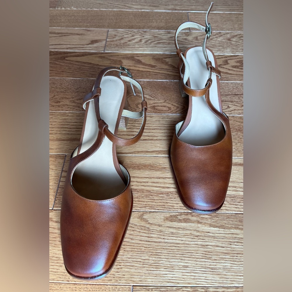 Rolisa Style Leather Slingback Heels cognac brown - Picture 2 of 8
